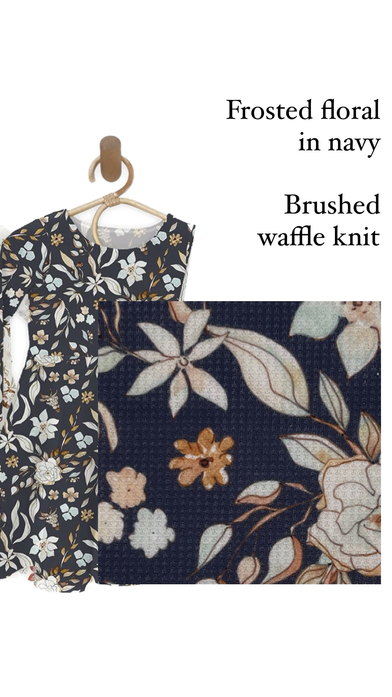 Frosted Floral in Navy on Brushed Waffle Knit, Sold by the Half Yard