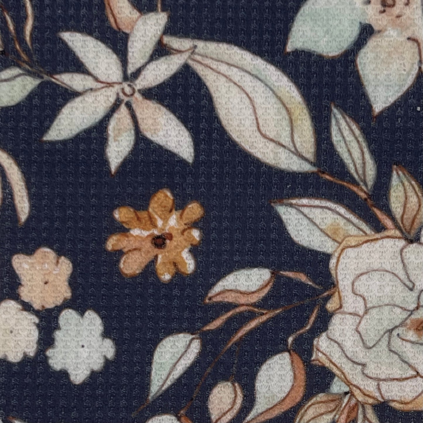 Frosted Floral in Navy on Brushed Waffle Knit, Sold by the Half Yard