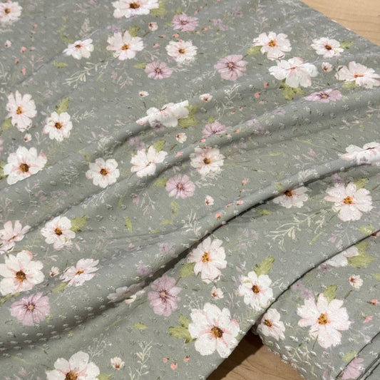 Erica Floral in Sage on Swiss Dot Knit, Sold by the Half Yard