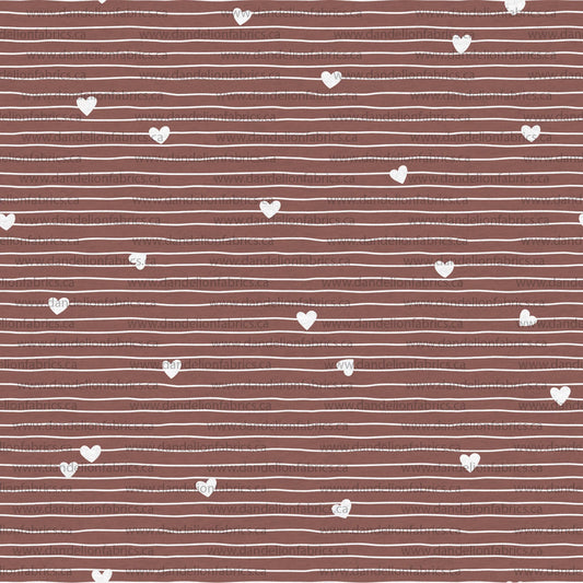 Line Hearts in Mauve on Imitation Cotton Jersey Knit, Sold by the Half Yard