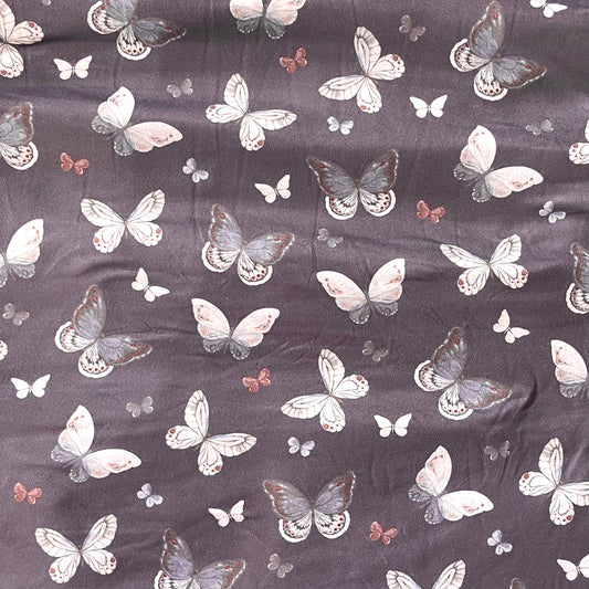 Butterflies in Purple on Double Brushed Poly, Sold by the Half Yard