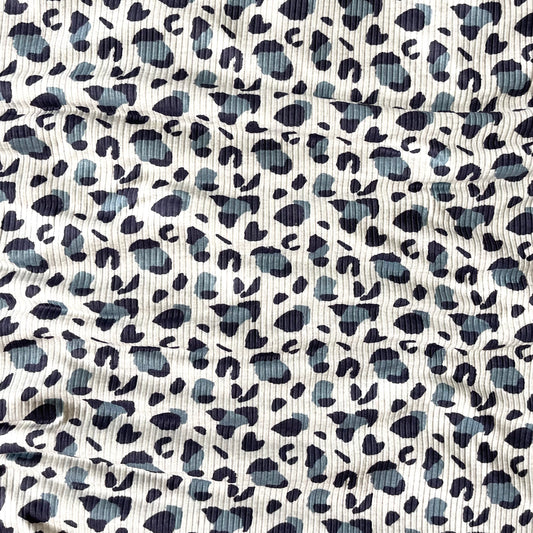 Animal Spots in Teal on Brushed Rib Knit, Sold by the Half Yard