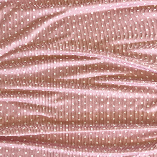 Polka Dots in Pink on Brushed Rib Knit, Sold by the Half Yard